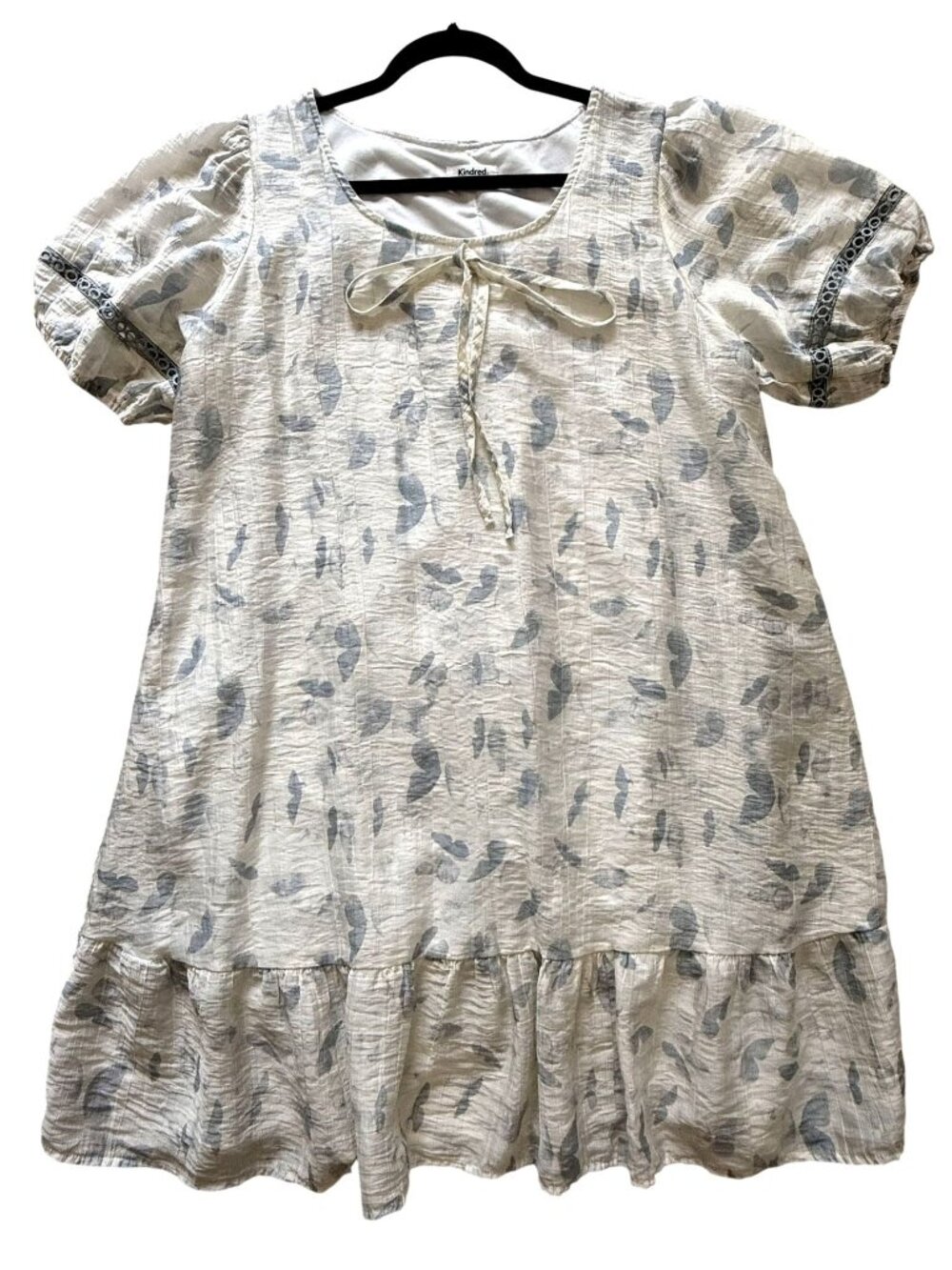 Kindred Womens 2X Lightweight Cream Blue Butterfly Boho Ruffle Sleeve Dress